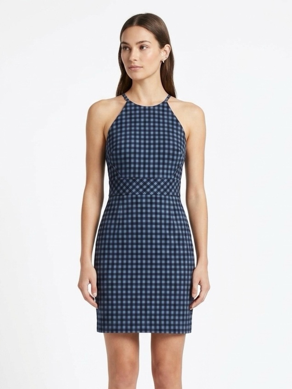 Banana Republic, Navy Gingham Halter Mini Dress - S